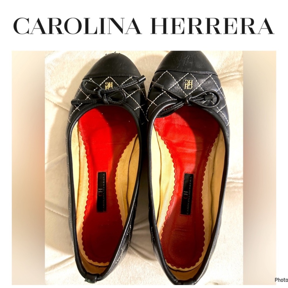 Carolina Herrera Black Quilted Leather Designer Ballerina Flats Size 8
